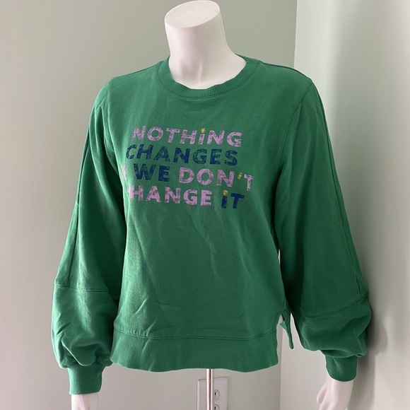 ANTHROPOLOGIE Maeve Green If We Don't Change It Graphic Sweatshirt - Picture 5 of 10